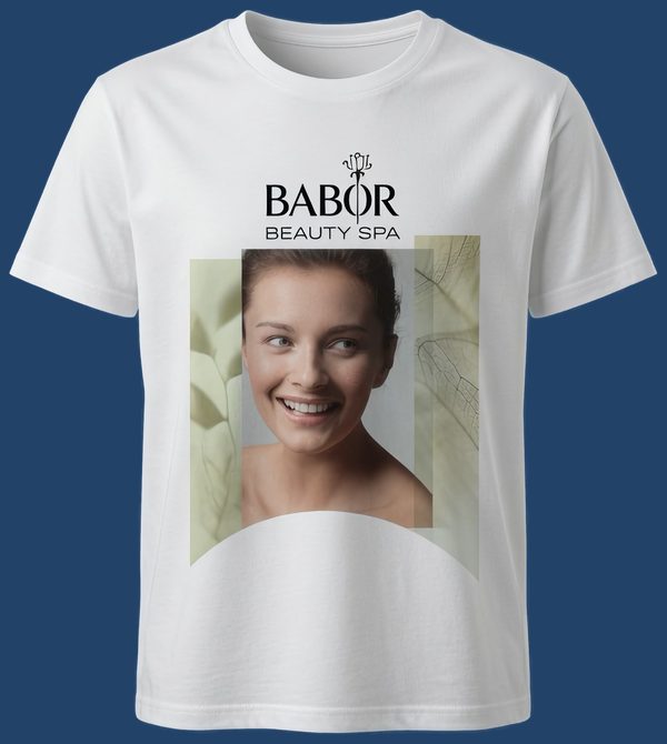 Weißes T-Shirt mit BABOR-Beauty-Spa-Motiv
