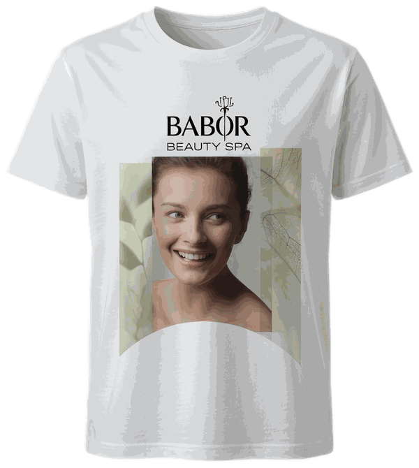 T-Shirt mit dem Motiv der BABOR-Schaufensterverklebung