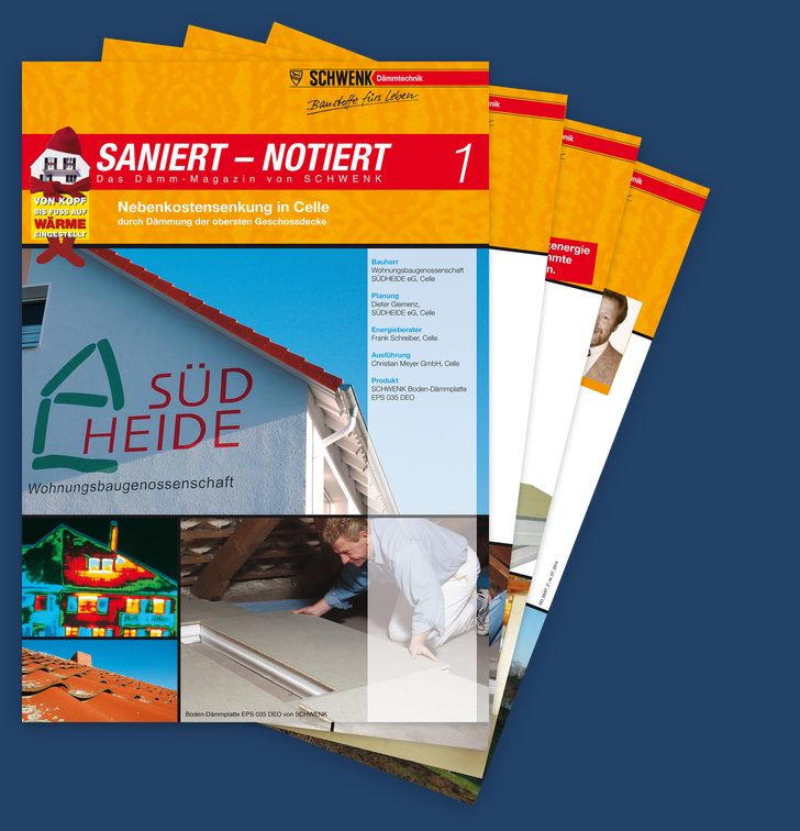 Objektmagazin „Saniert – Notiert“ mit vier aufgefächerten A4-Seiten