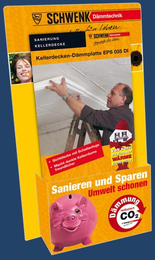 Aufgebauter SCHWENK-Thekenaufsteller mit Prospektfach