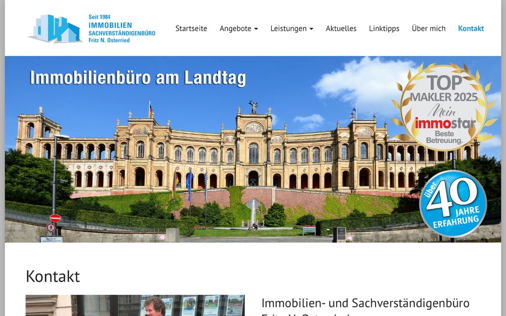 Desktopansicht der Website Immobilien Osterried