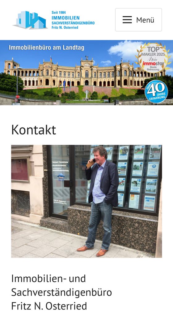 Mobile Ansicht der Website Immobilien Osterried
