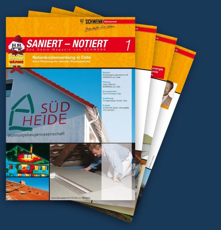 Objektmagazin „Saniert – Notiert“ mit vier aufgefächerten A4-Seiten
