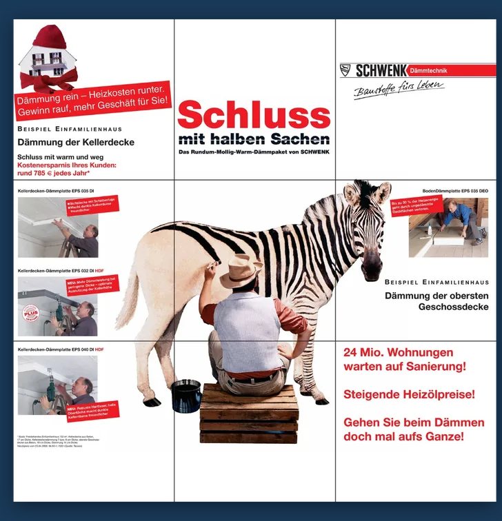 Messewand „Schluss mit halben Sachen“ mit Zebra-Esel-Motiv